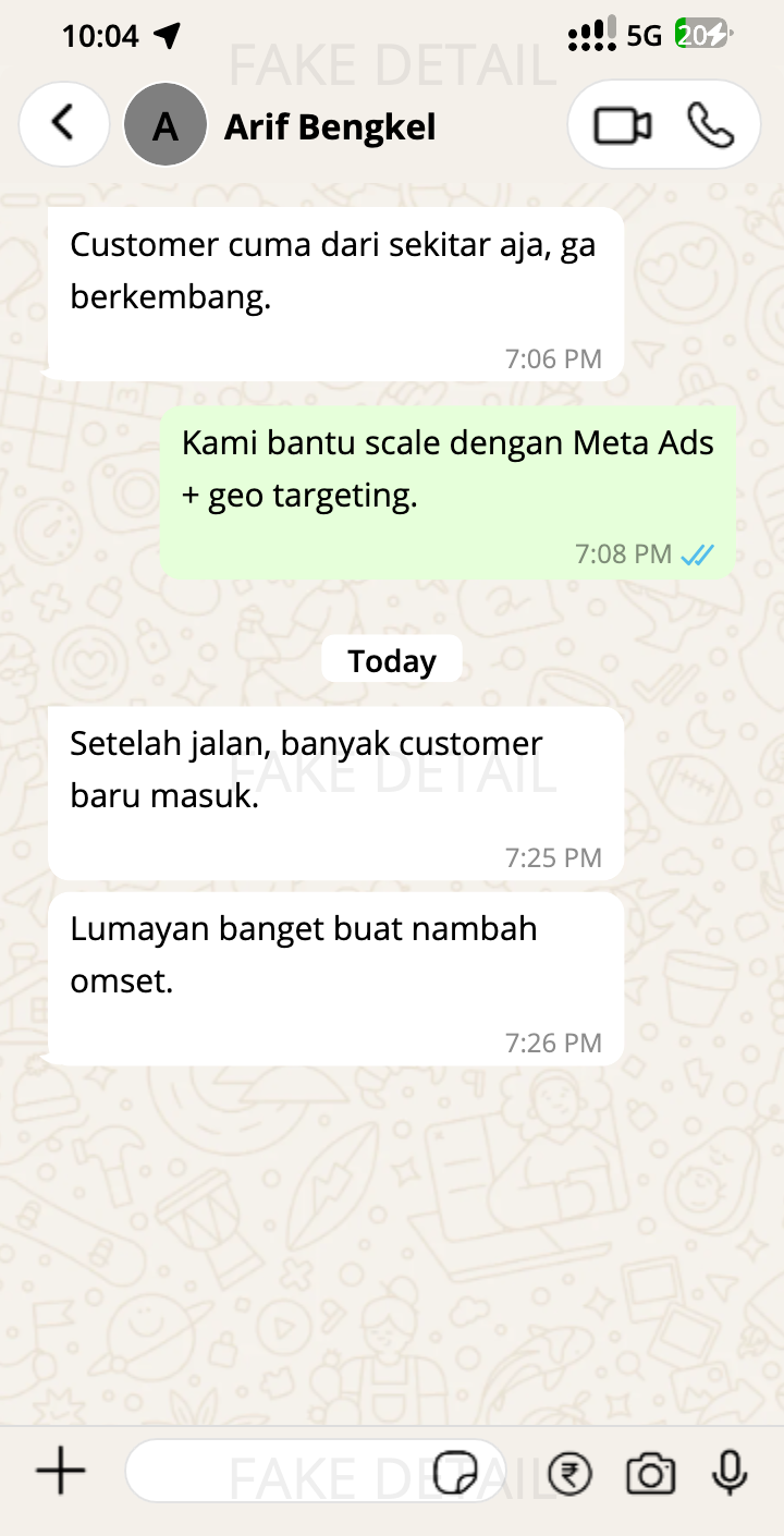 Testimoni WhatsApp Arif — Bengkel Otomotif