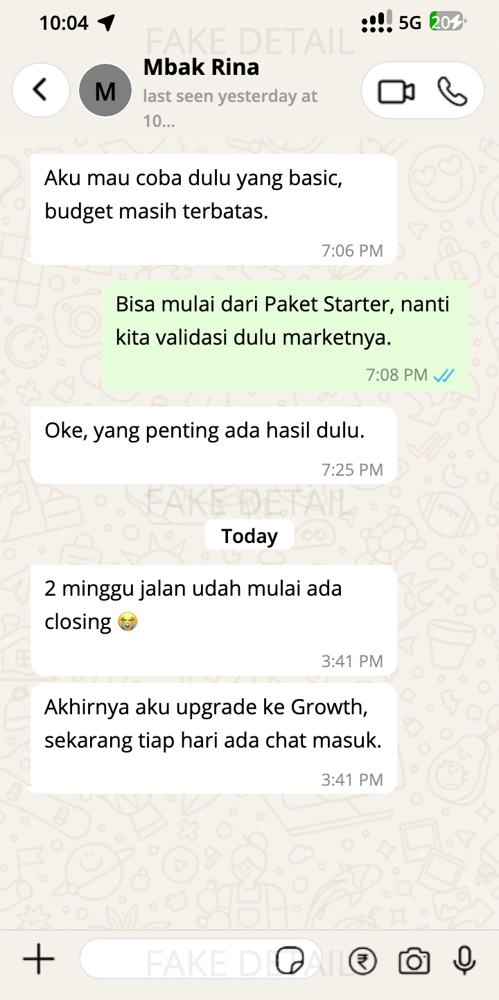 Testimoni WhatsApp Mbak Rina — Fashion UMKM