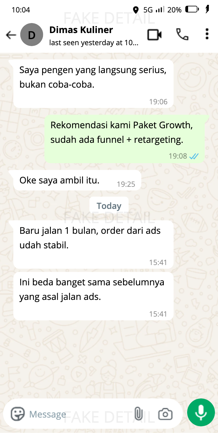 Testimoni WhatsApp Dimas — F&B / Kuliner